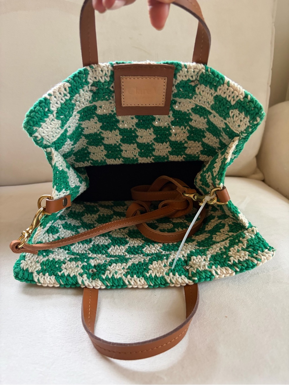 Clare V. Petit Simple Tote in Green & Cream Crochet - Picture 5 of 9